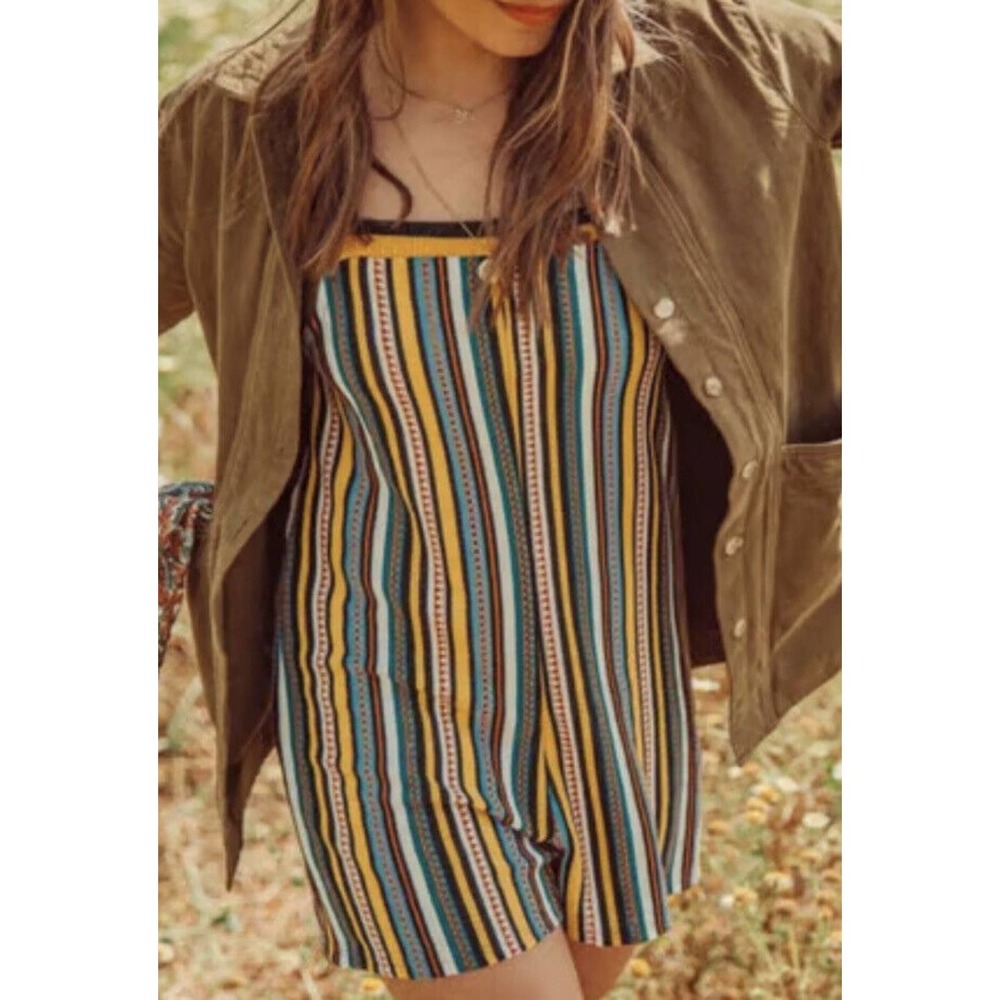 New ZARA Striped Jumpsuit Romper Shorts Women’s Medium NWT Knit Playful Boho